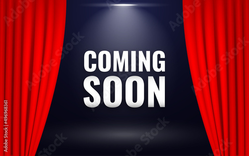 Coming soon in stage spotlight on dark background vector scene illuminated spotlight