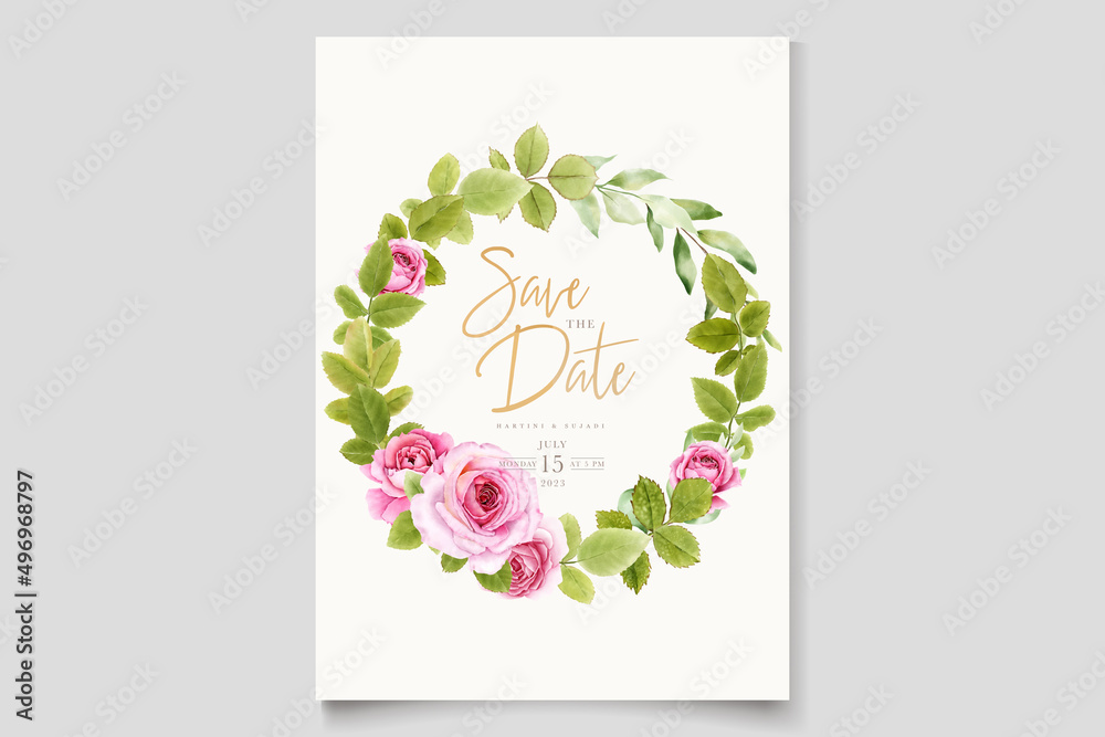 watercolor roses with beautiful pink invitation card template