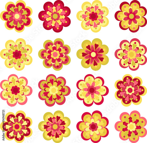 Fototapeta Naklejka Na Ścianę i Meble -  seamless pattern with red, orange, yellow flat flowers