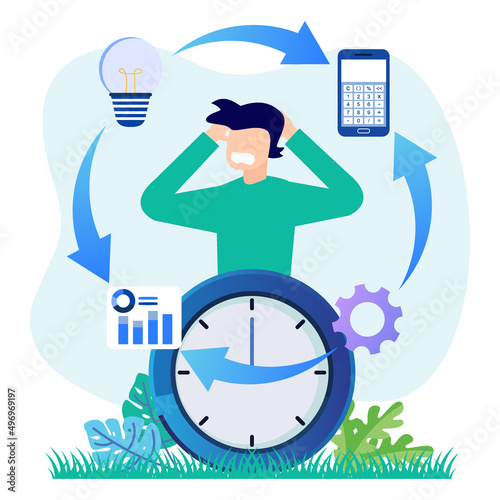 Illustration vector graphic cartoon character of work fatigue leads to stress