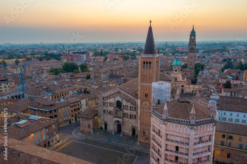 Sunrise view of the Cathedral of Parma in Italy