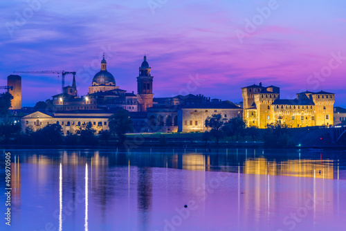 Sunset view of cityscape of Italian town Mantua