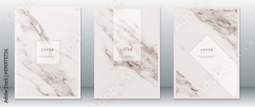 Set of modern cover page design with marble texture and gold frame