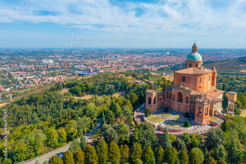 Aerial view of Sanctuary of the Madonna di San Luca in Bologna, Italy photo