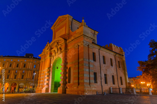 Night view of the ancient gate Galliera (Porta Galliera) Bologna, Italy
