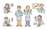 Scientist characters with cute faces are doing research with experimental equipment. flat design style vector illustration.