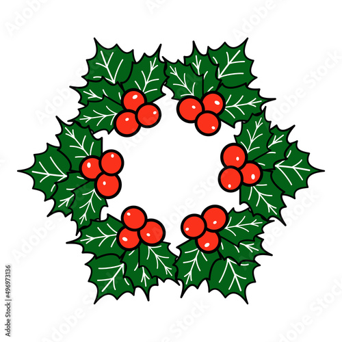 Vector of holly, berry and red ribbon Christmas wreath