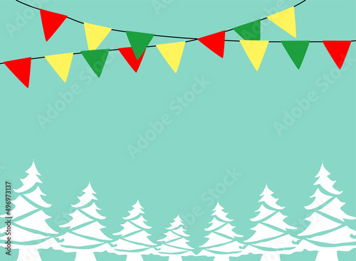 Christmas Trees and flags. Vector Illustration