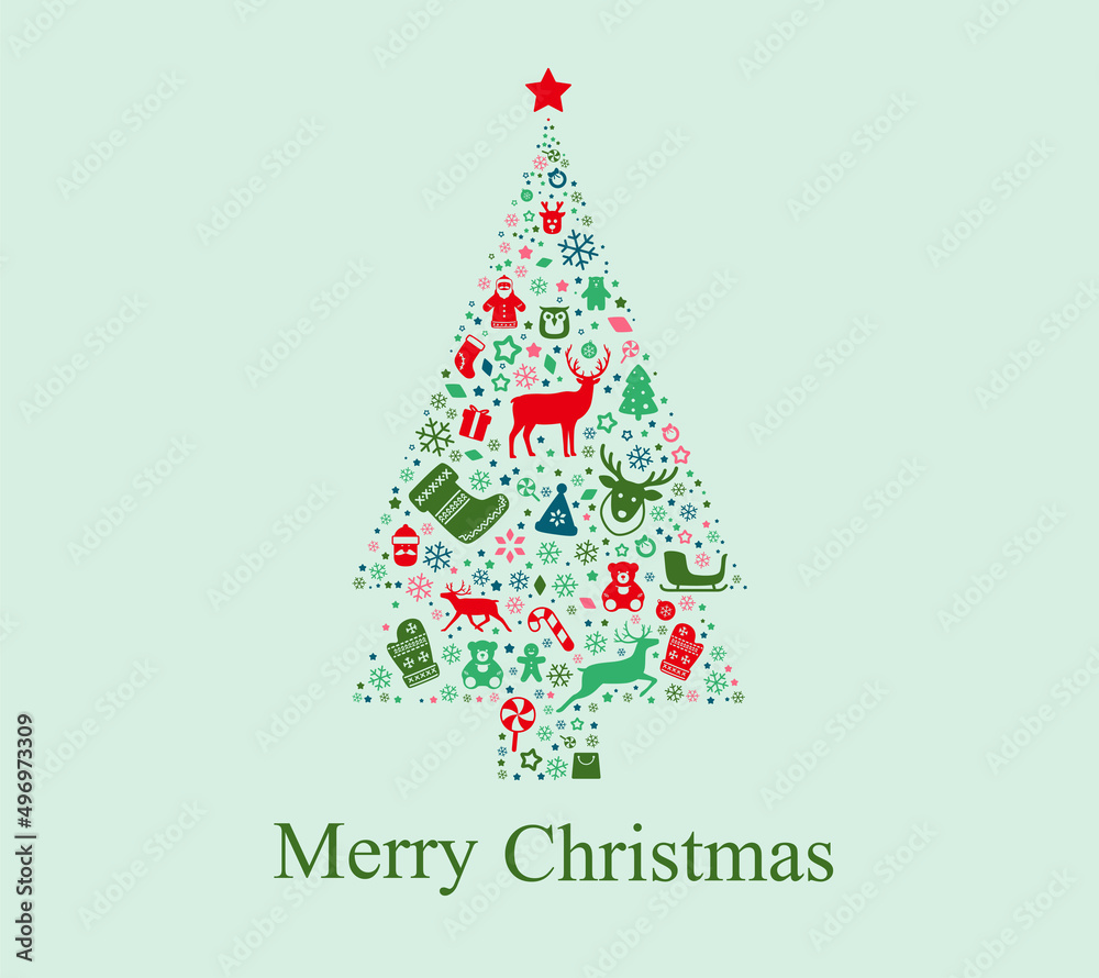 Christmas tree poster, greeting card design, flat icons Christmas tree poster, greeting card design, flat icons