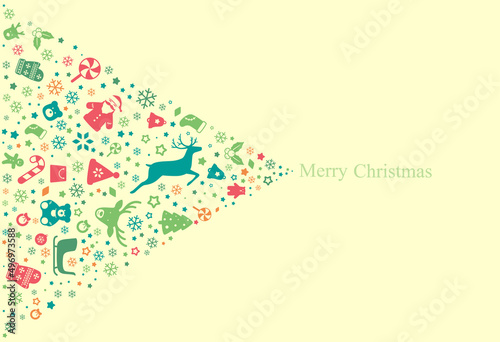 Happy New Year Greeting Card 2020, Christmas icon set, vector illustration
