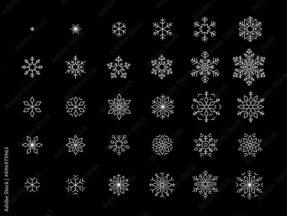 Snowflake icons, from small to big
