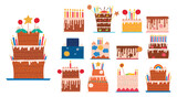 Set of flat festive sweet cakes. Hand drawn vector illustration.