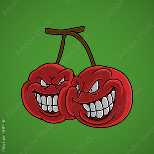 Cartoon character of fierce faced cherry fruit 