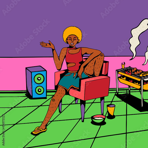 Person at barbecue talking 
