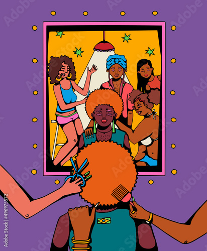 Friends looking in the mirror