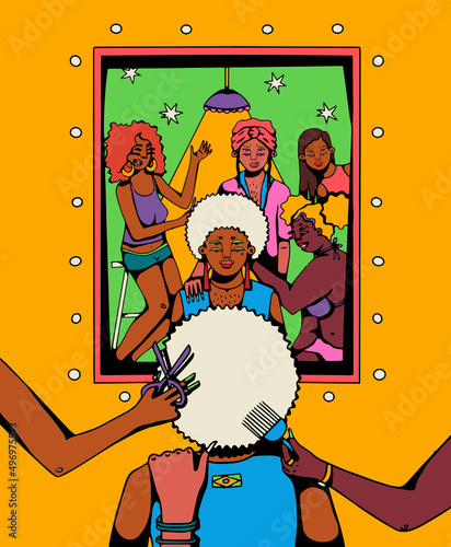 Friends looking in the mirror