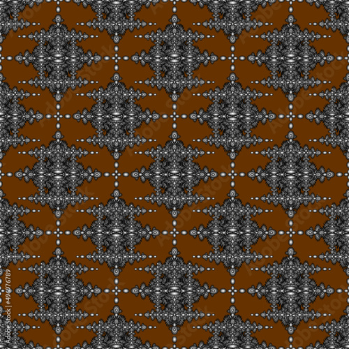 Seamless geometric ethnic fabric pattern, black and white floral pattern, Thai fabric pattern design, carpet, wallpaper, curtain, cushion, clothing, batik, brown background fabric pattern