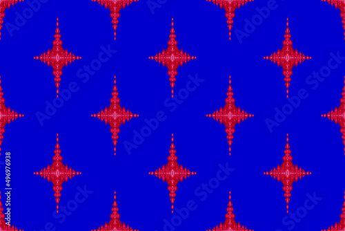 Seamless geometric ethnic fabric pattern,red flower pattern,pattern print,batik,wallpaper,curtain,cushion,clothing,wrap,blue background