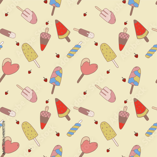 Cute ice cream seamless pattern with hand drawn style