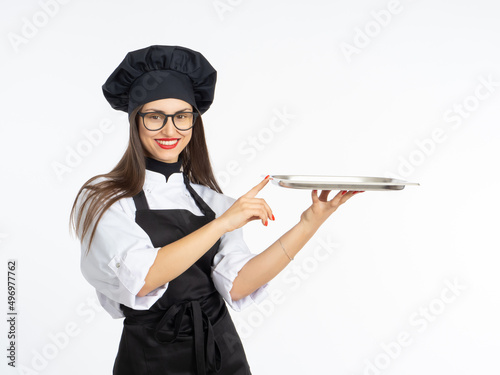 Happy restaurant chef. Woma...