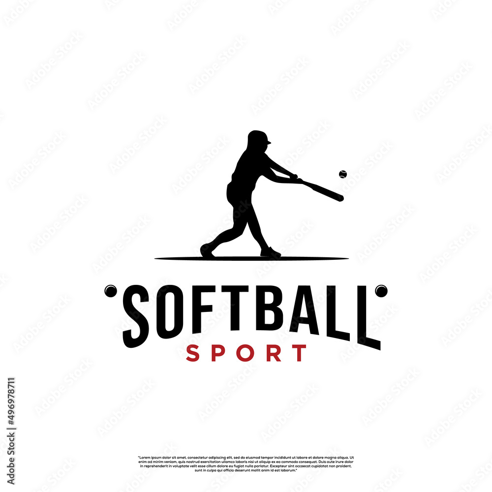 silhouette of people hitting softball. logo design on isolated background