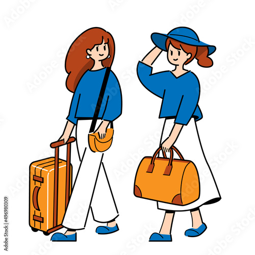 旅行をする女性のイラスト