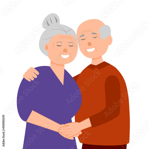 Grandma and grandpa character concept vector illustration on white background. Old couple with happiness smile.