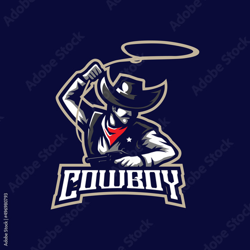 Cowboy mascot logo design vector with modern illustration concept style for badge, emblem and t shirt printing. Cowboy illustration for sport and esport team. © izzatulkhotim666