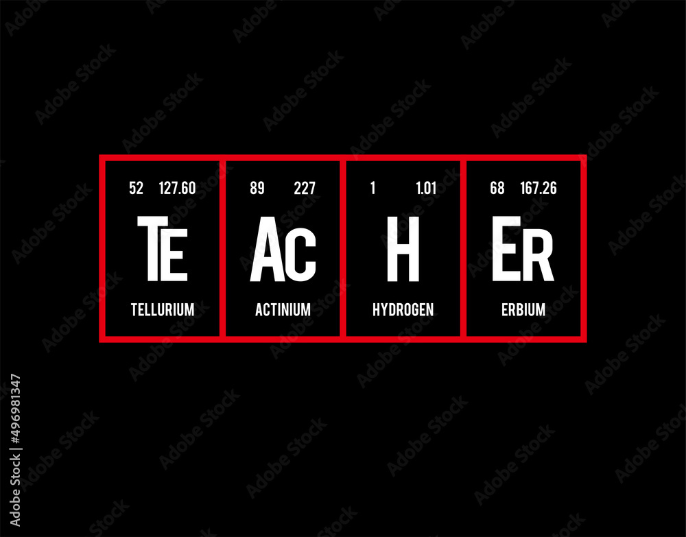 Fototapeta premium Teacher - Periodic Table of Elements on black background in vector illustration.