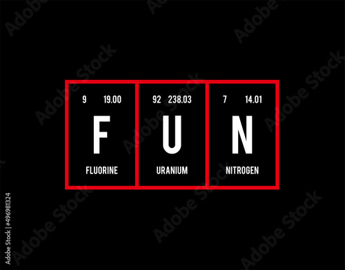 Fun - Periodic Table of Elements on black background in vector illustration.