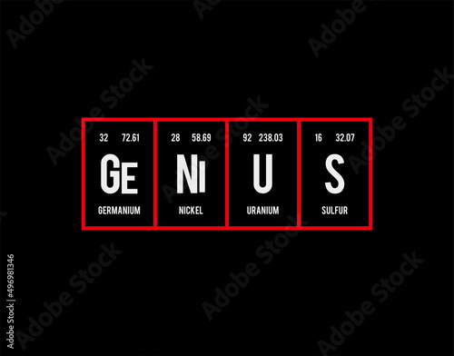 Genius - Periodic Table of Elements on black background in vector illustration.