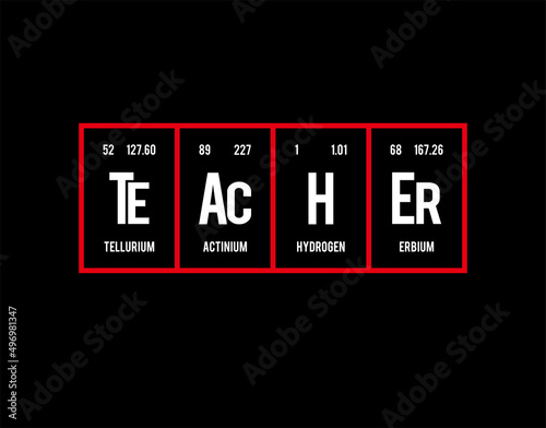 Teacher - Periodic Table of Elements on black background in vector illustration.