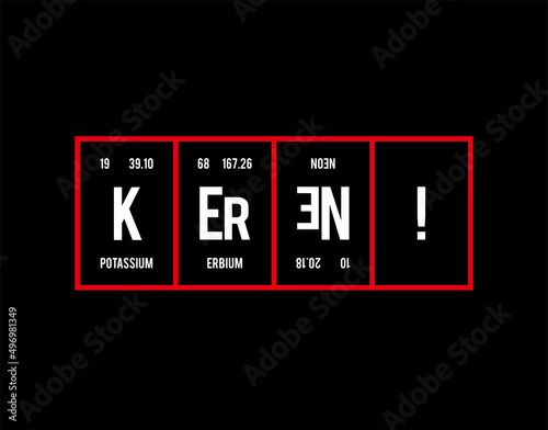 Keren - Periodic Table of Elements on black background in vector illustration.