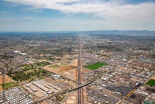 Grand Avenue aerial view looking from the NW to the SE above Glendale, Arizona