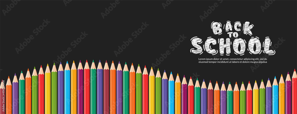 Fototapeta Color pencils vector design background, Back to school concept with colorful crayons banner