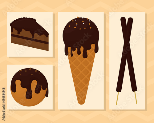 chocolate desserts icon set