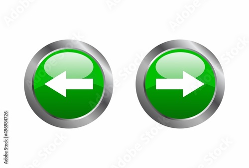 Back arrow next arrow icon isolated on glossy green round button abstract illustration 3d