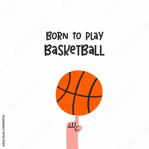 Cute cartoon Basketball vector print. Sky, space, planets, stars and a basketball - flat style illustration