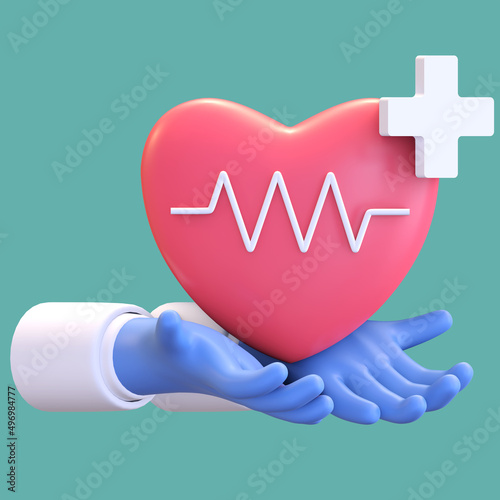 healthy heart icon 3d illustration render