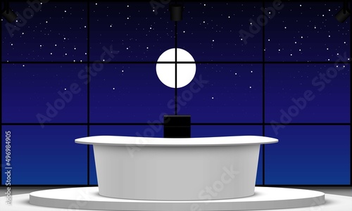news studio with full moon in the night background