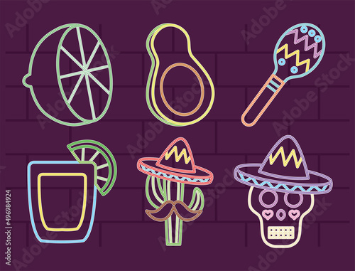 mexican symbols icon set