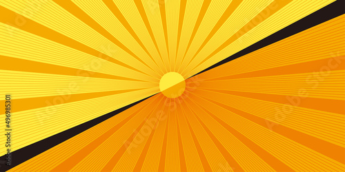 二分割された2色使いの集中線、放射線の背景イラスト　バックグラウンドバナー