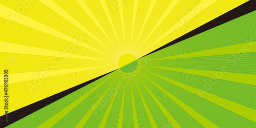 二分割された2色使いの集中線、放射線の背景イラスト　バックグラウンドバナー