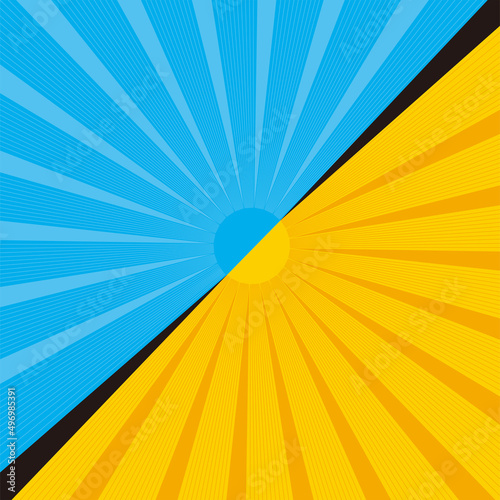 二分割された2色使いの集中線、放射線の背景イラスト　バックグラウンドバナー