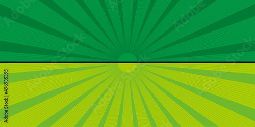 二分割された2色使いの集中線、放射線の背景イラスト　緑系　バックグラウンドバナー