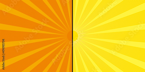 二分割された2色使いの集中線、放射線の背景イラスト　バックグラウンドバナー