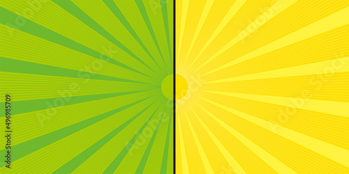 二分割された2色使いの集中線、放射線の背景イラスト　バックグラウンドバナー