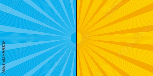 二分割された2色使いの集中線、放射線の背景イラスト　バックグラウンドバナー