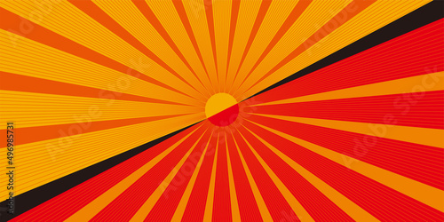 二分割された2色使いの集中線、放射線の背景イラスト　赤系　バックグラウンドバナー