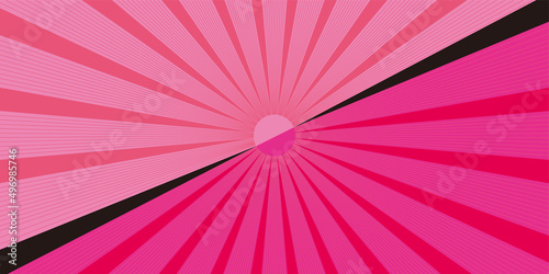 二分割された2色使いの集中線、放射線の背景イラスト　ピンク系　バックグラウンドバナー